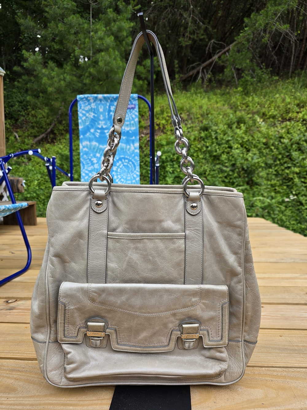 COACH 2011 POPPY SHOULDER BAG GRAY/TAN